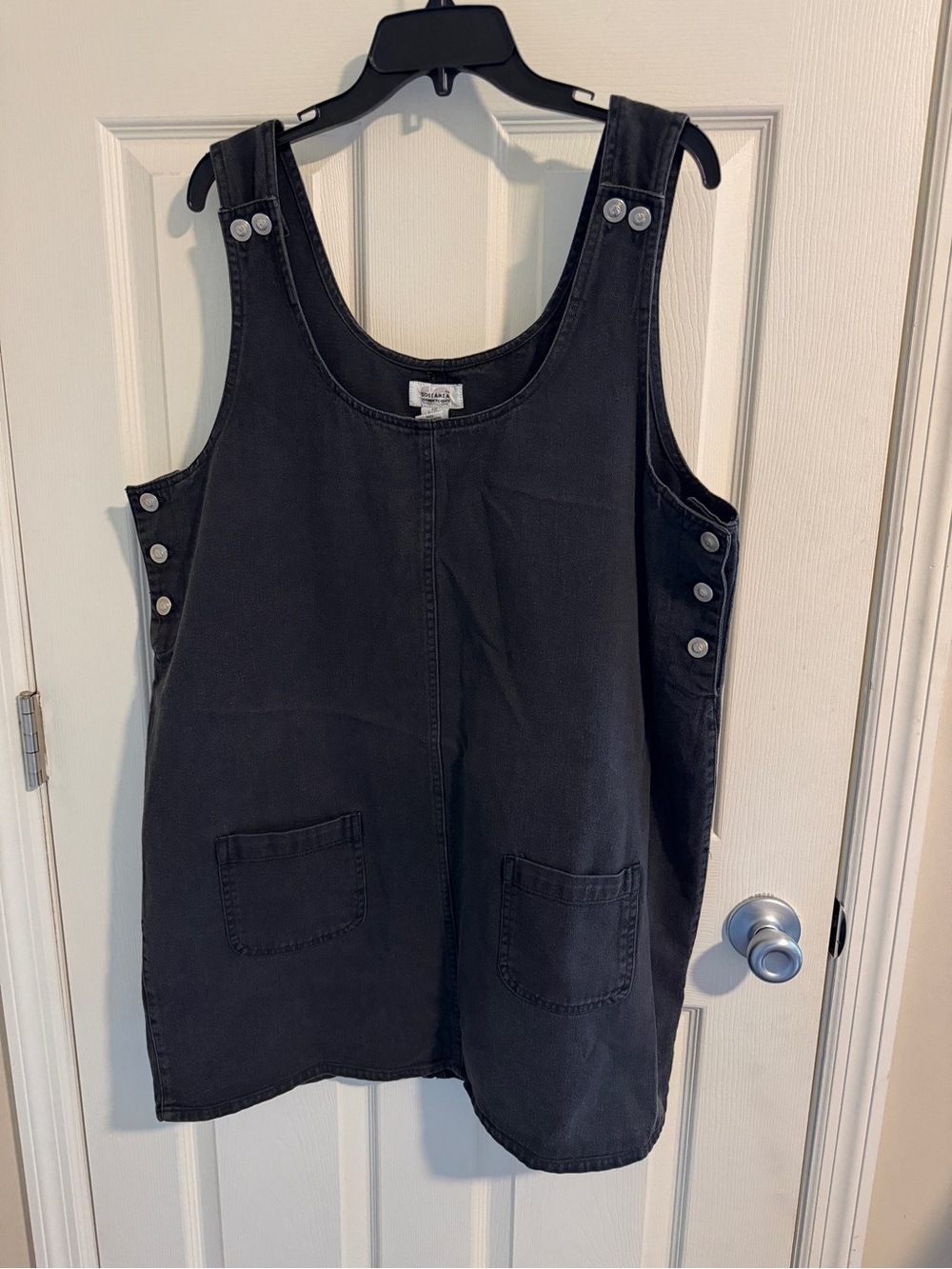 Sleeveless Black Mini Pinafore Dress with Patch Pockets